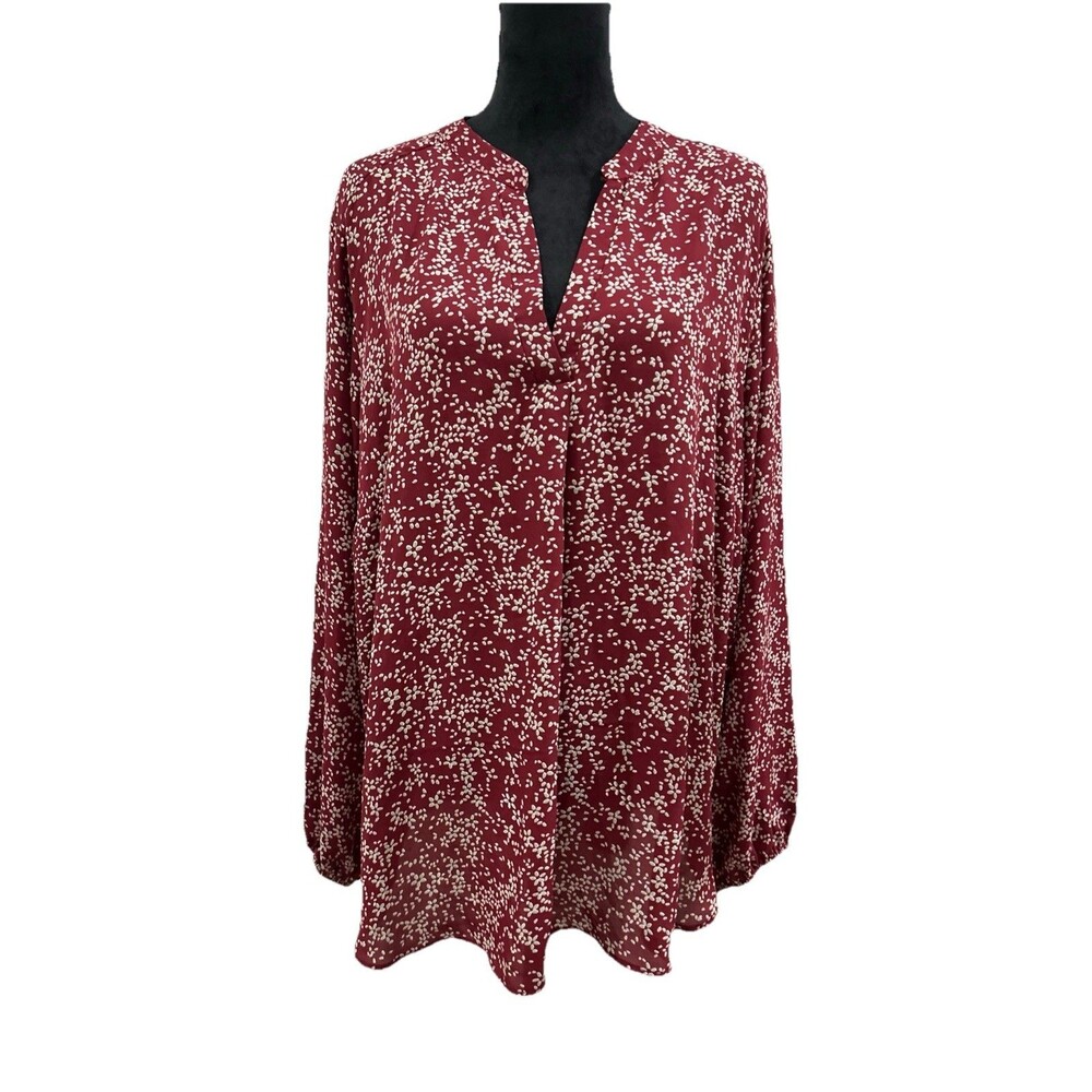 Lush Womens 3X Red Floral Print Long Sleeves Pullover Split Neck